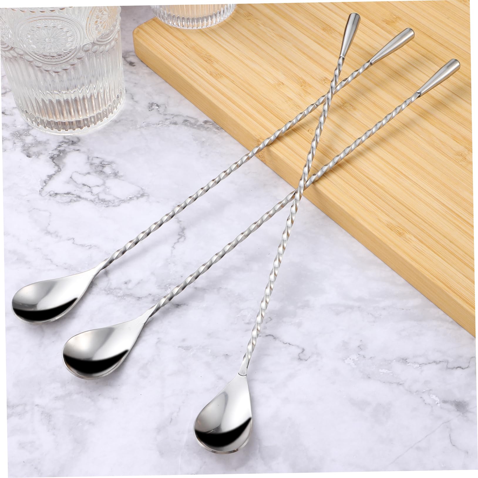 Set di 6 Bar Spoon Lunghi in Acciaio Inossidabile Argento | Mixing Wine , Leggeri e Facili da Usare, Accessori da Bar per Cocktail e Aperitivi