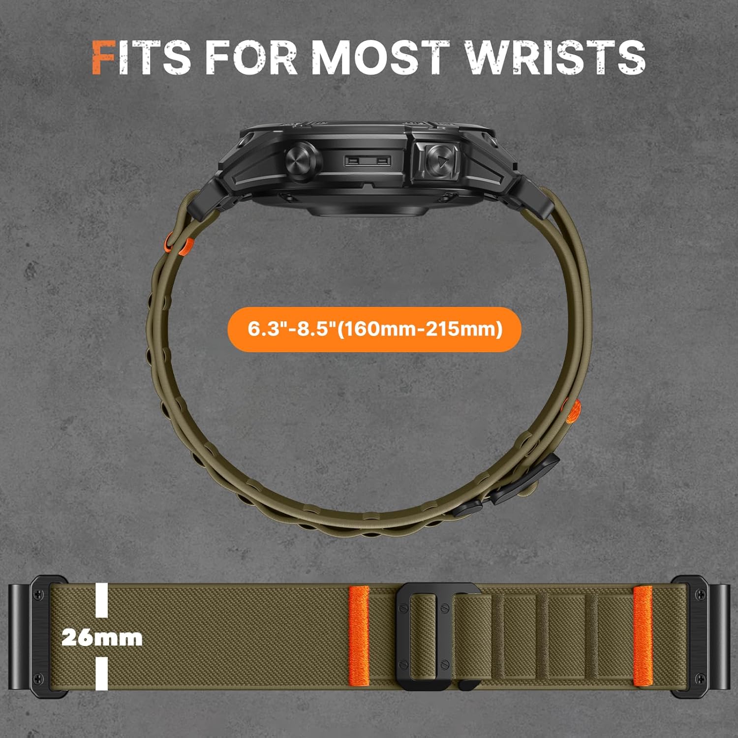 Bandletic Compatible with Garmin Fenix 8 51mm Band - 26mm Quick Fit Soft Stretchy Loop Bands with G-Hook for Fenix 7X 6X Pro/5X Plus/3/3 HR/Instinct 2X Solar 3 50mm /Enduro/Quatix 6X/Tactix/Epix Pro 2 - Image 6