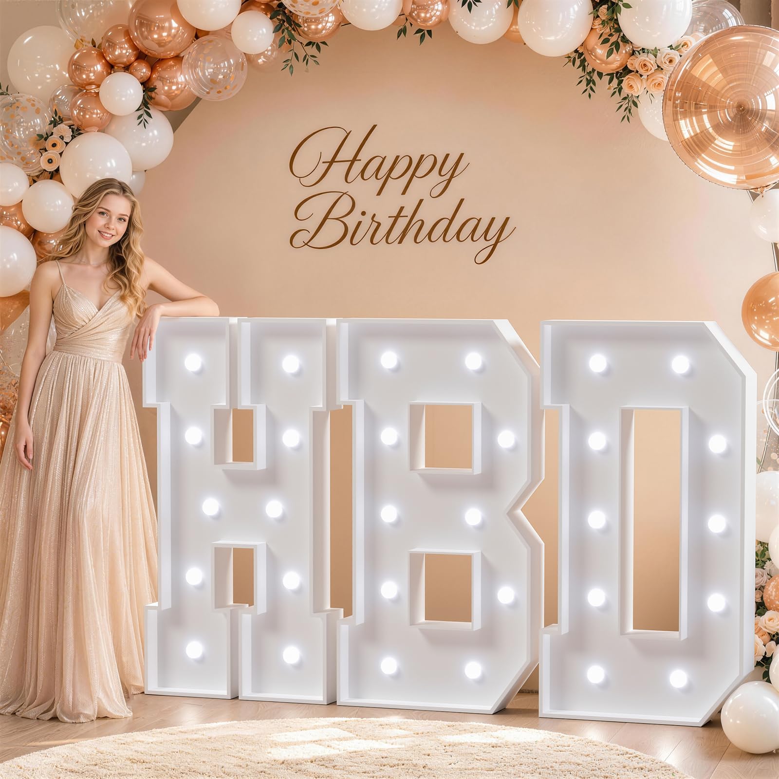 Bugame Números de marquesina de 4 pies, números 5 iluminados con luz fría, números grandes para decoraciones de fiesta de cumpleaños 15, 50, kit de decoración de aniversario
