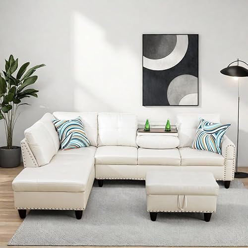 Miniatura 1 de Juegos modernos de muebles de sala con portavasos, sofás modulares seccionales con diván, sofá en forma de L de 4 plazas con otomana de