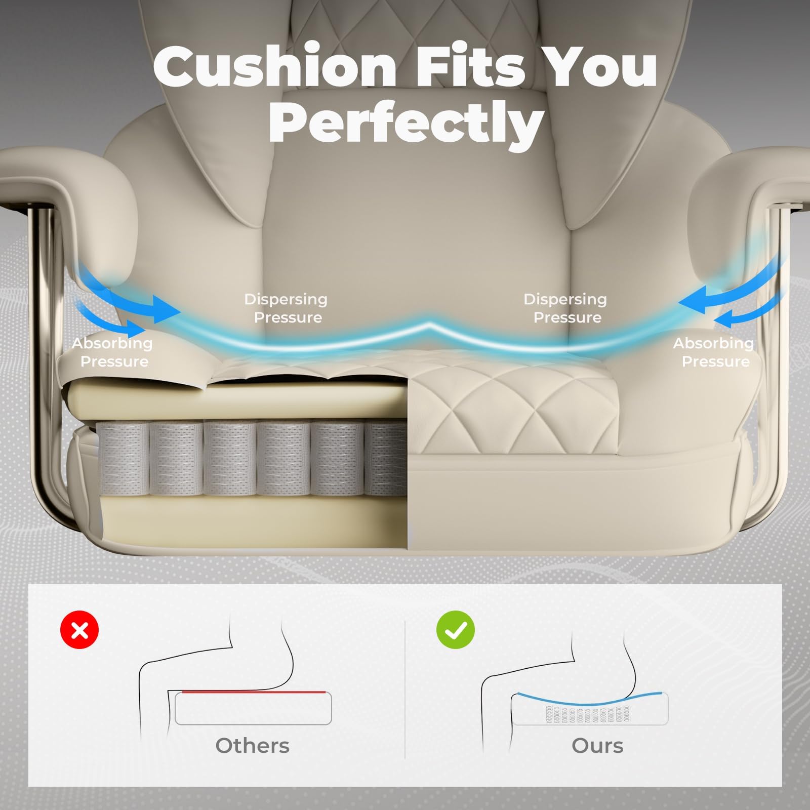 COMHOMA Big and Tall Office Chair, High Back Leather Gaming Chair with Footrest, Executive Ergonomic Office Chair with Pocket Spring Lumbar Support and with Outward Fixed Soft Armrests