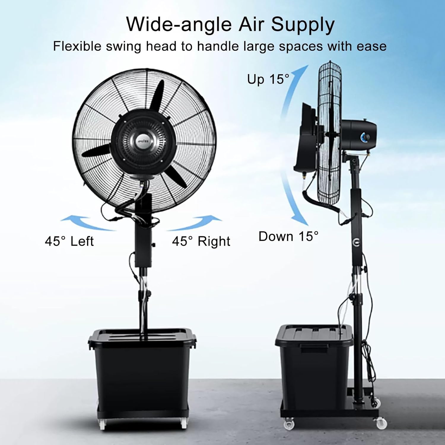 Outdoor Oscillating Misting Fan with Water Tank, 63-79 Inch Height Adjustable Floor Pedestal Fan, Water Mist Cooling Spray Fan, 3 Speeds, for Patio Backyard, Easy to Install(750mm(30 inch))