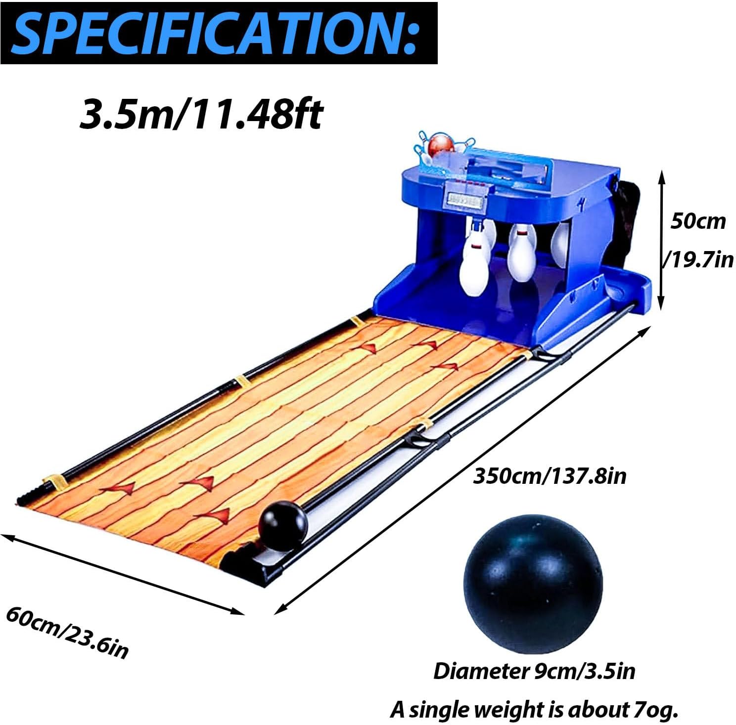Electronic Bowling Game for Kids & Adults - LED Scoreboard, Automatic Scoring, Sound Effects & Lights - Fun Family Activity for Home, 3.5m/11.48ft Bowling Alley Set