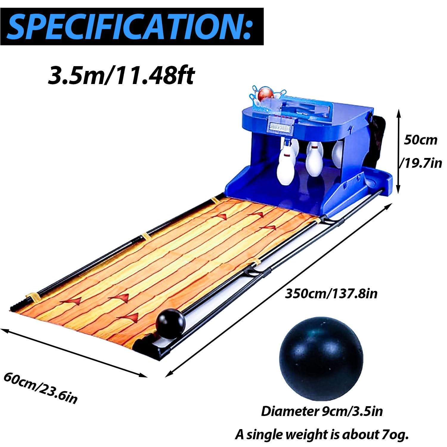 Macchina da bowling elettronica pieghevole con contatore di punteggio a LED, birilli a ripristino automatico, simulatore di bowling per interni, set da bowling per il tempo libero a casa. 3.5m/11.48ft