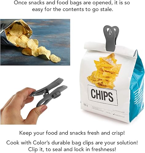 Miniatura 88 de COOK WITH COLOR Clips para bolsas con imán, clips para alimentos, clips para chips, clips para bolsas para almacenamiento de alimentos con agarre