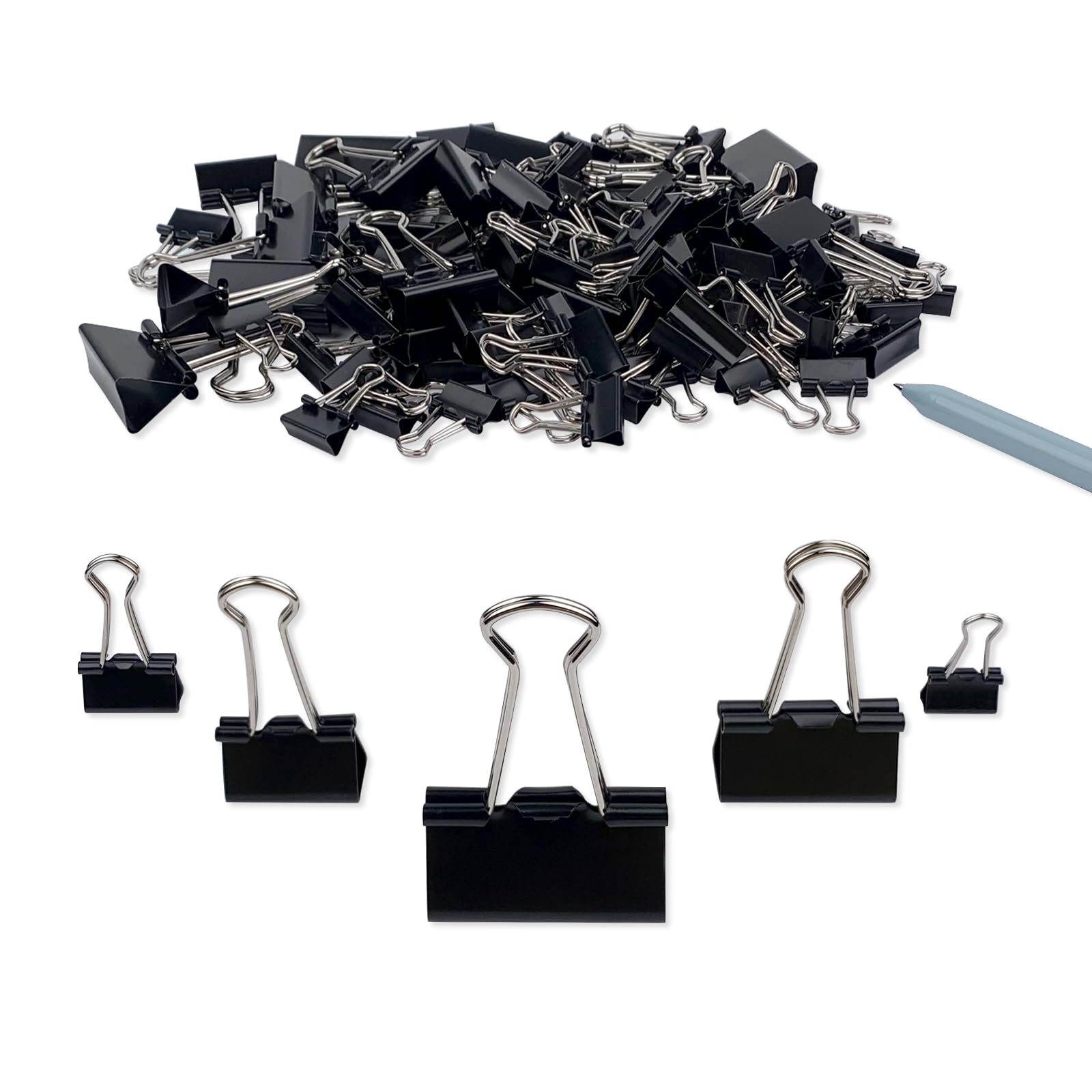 DSTELIN Binder Clips Paper Clamps Assorted Sizes 150 Count (Black), Large, Medium, Small, X Small and Micro, 5 Sizes in One Pack, Meet Your Different Using Needs.