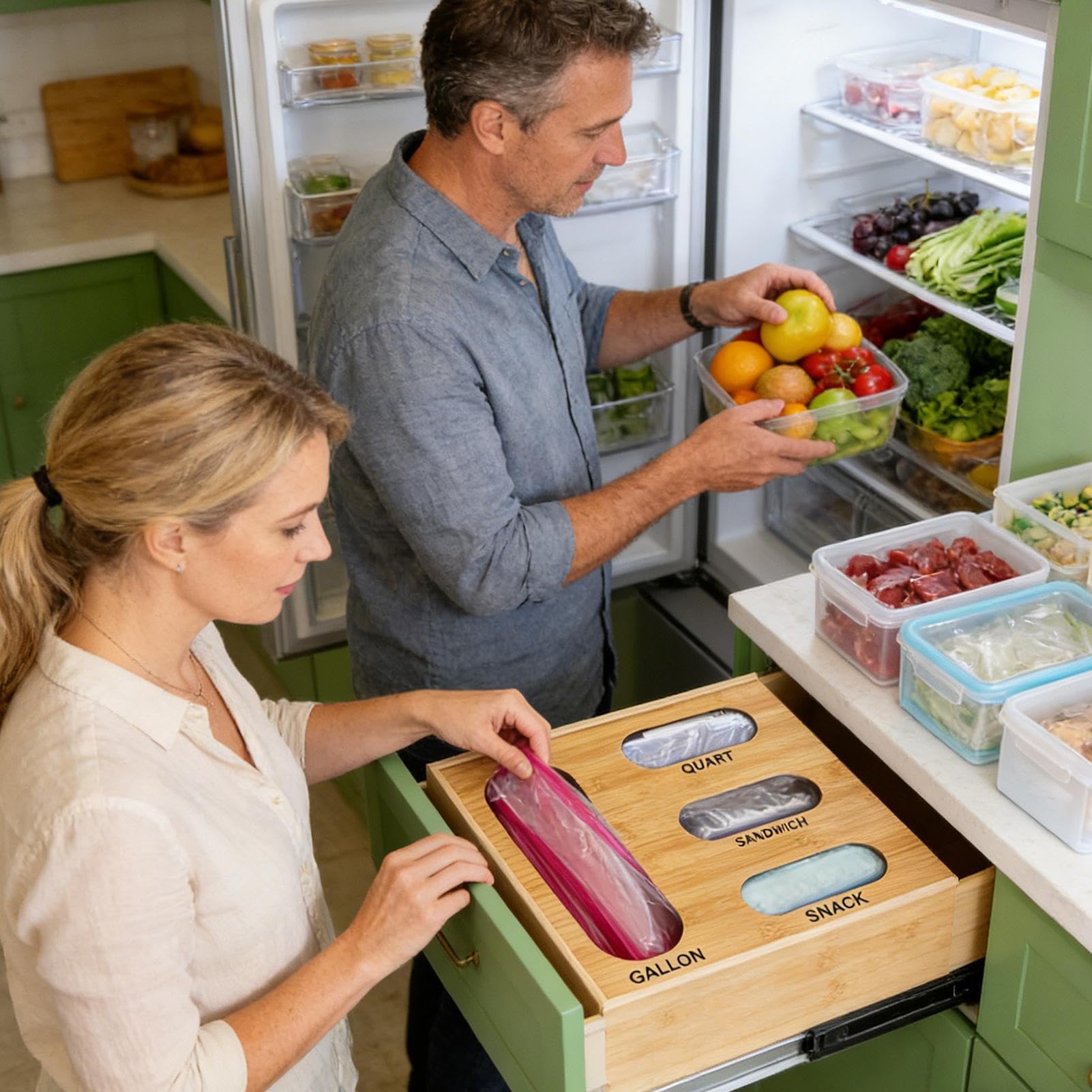 Organizador De Bolsas Para Cajón Soporte 4 En 1 | Organizador De Alimentos Para Cocina Sándwich Bolsas De 4L Y 1L Armario Baño Garaje Lavandería Y Autocaravana