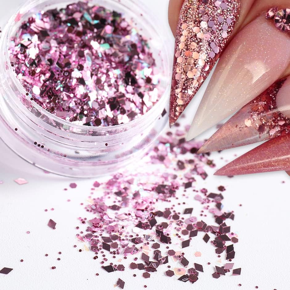 Miniatura 3 de 4 cajas holográficas con purpurina para uñas, escamas mixtas hexagonalesrombos con lentejuelas para uñas, kits de decoración artística para mujeres,