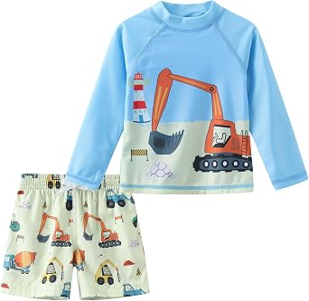 Aisyee Baby Boy Swimsuit Long Sleeve Swimming Costume with Board Shorts Baby Boy Rash Guard Swimwear 6 Months-5 Years