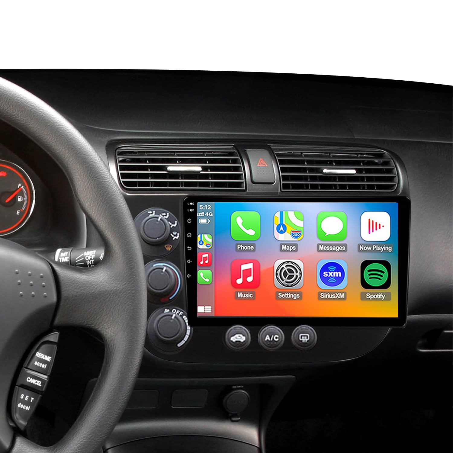 4G LTE QLED Radio for Honda Civic 2001 2002 2003 2004 2005 Upgrade | 8-Core CPU Touch Screen Stereo | Wireless CarPlay & Android Auto | Free Camera