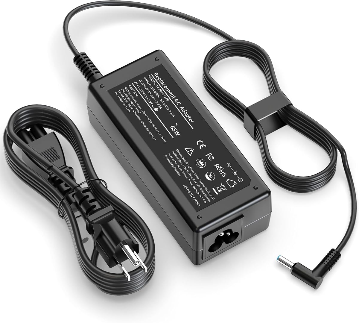 WZXHU Cargador de computadora portátil con Punta Azul de 65 W para computadora Inteligente HP Pavilion 15 14 17 | Compatible con Pavilion x360 11 13, Stream 11 13 14, Envy 15 17, 240 250 G7 G8, EliteBook 840 G3 G4 G5 Cable de alimentación adaptador