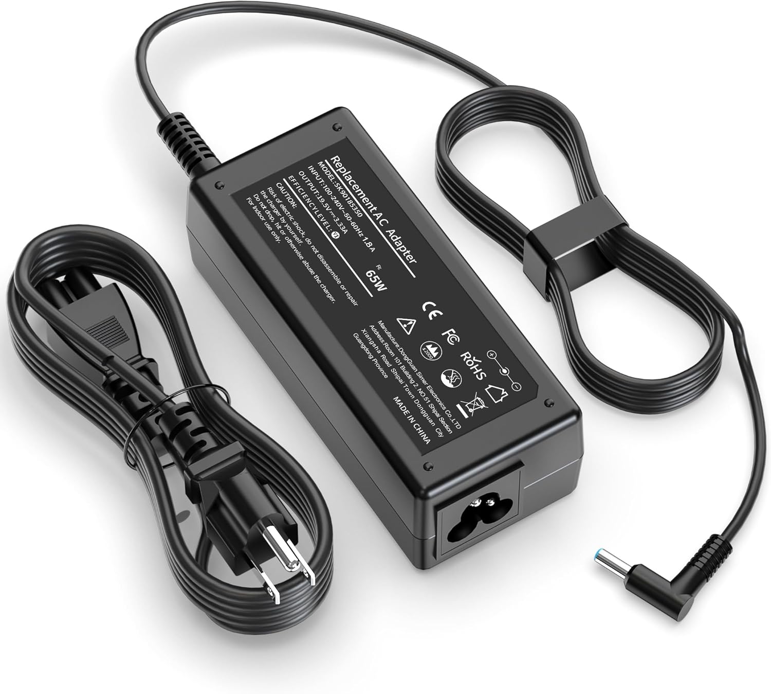 65W Charger Compatible with HP Laptop Charger Blue Tip Computer Smart Ac Adapter Power Cord