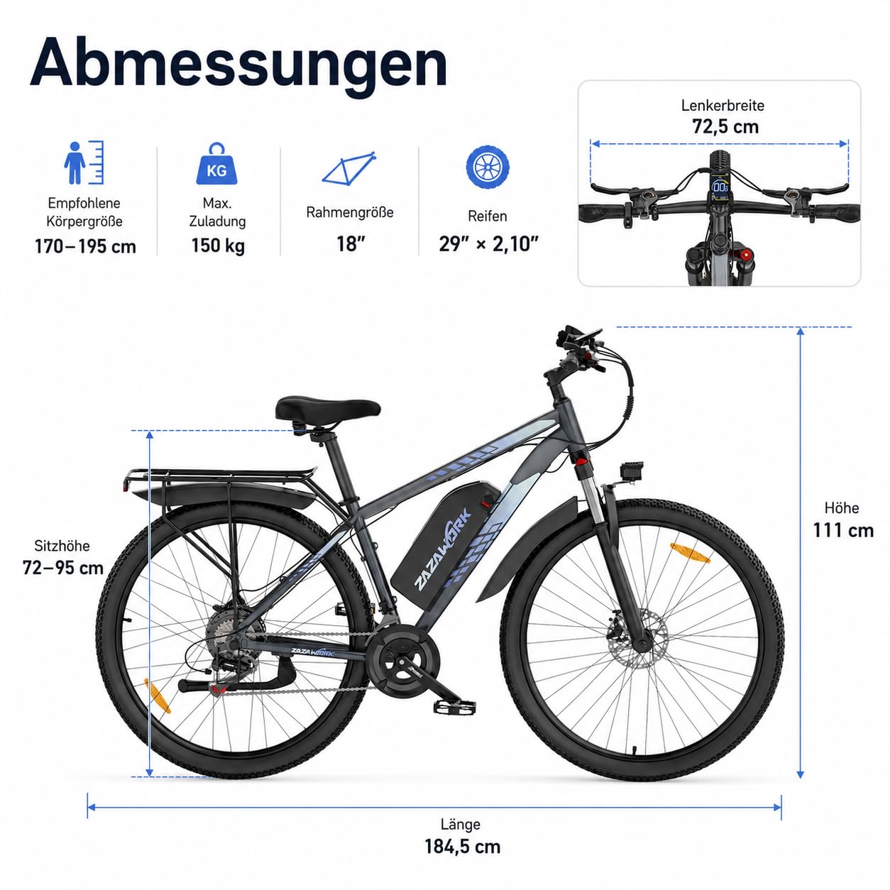 E-Bike 250W Motor 25km/h, 100-120km Reichweite 48V15AH Akku, 21-Gang Mountainbike mit Federgabel & Hydraulikbremsen, EBike Herren Damen, Elektrofahrräder für Stadt & Gelände