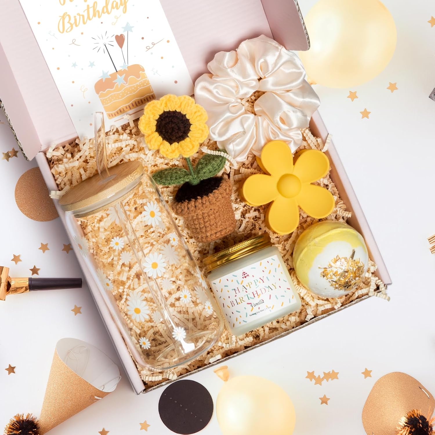 Birthday Gifts For Women, Teen Girl Gift Ideas for Her Best Friends Female, 7Pcs Happy Birthday Basket Decorations, Cute Daisy Sunflower Aesthetic Presents Box for Sister, Niece, Daughter - Image 2