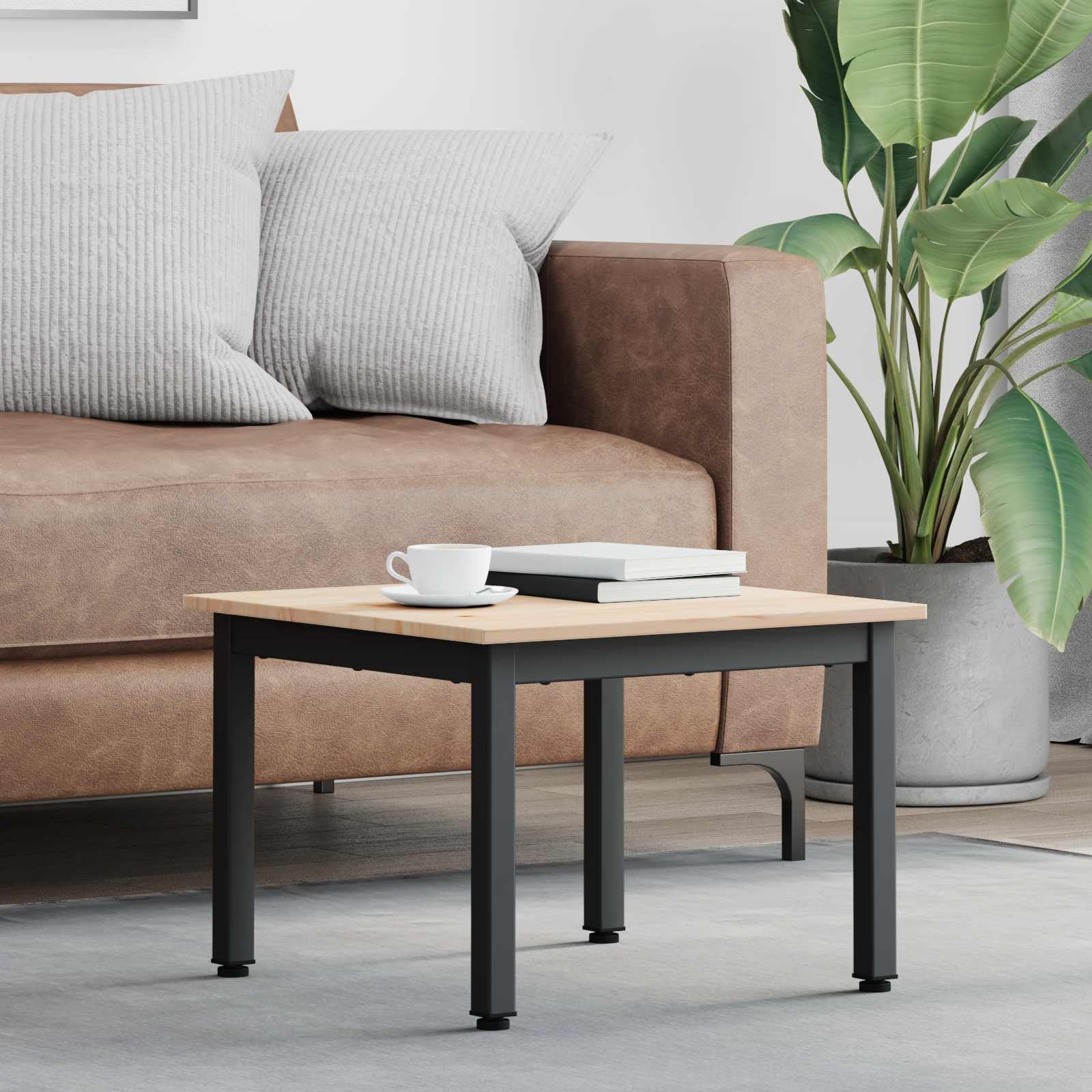 Table Basse Salon Bois Massif Table d'Appoint Industrielle Carrée 50x50