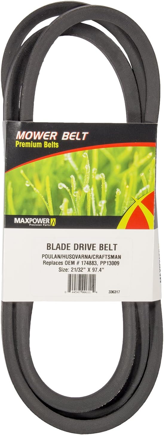 Maxpower 336317 Blade Drive Belt for Craftsman Husqvarna, Poulan OEM # 174883, 532174883, 531300767, Black Maxpower 336317 Blade Drive Belt for Craftsman Husqvarna, Poulan OEM # 174883, 532174883, 531300767, Black