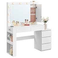 VASAGLE KAILYN Collezione - Toeletta da Trucco con Luce LED e Sgabello