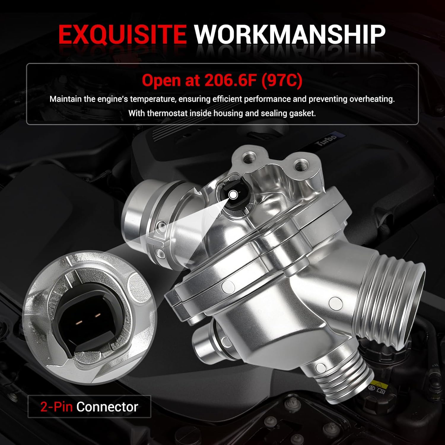 Electric Engine Water Pump W/Aluminium Thermostat Compatible with BMW 128i 325i, 330i, 330xi, 328i, 328i xDrive, 328xi, 528i, 528i xDrive, 528xi, 530i, X3, X5, Z4, 2006-2013, L6 3.0L