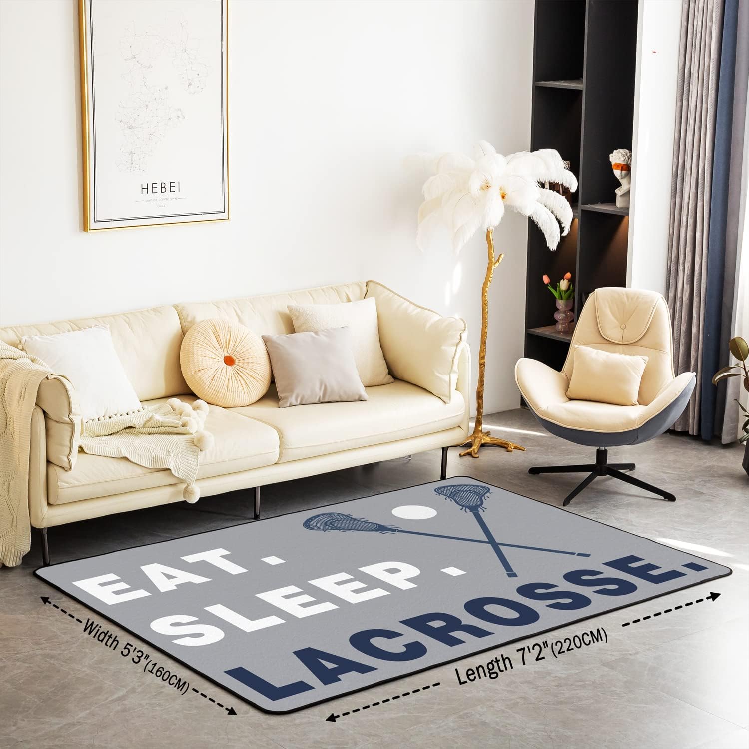 Lacrosse Rugs for Living Room Bedroom Boys Gilrs Ball Sports Theme Living Room Rugs for Bedroom Kids Adults Lacrosse Player Games Decorative Carpet Gray Floor Mat