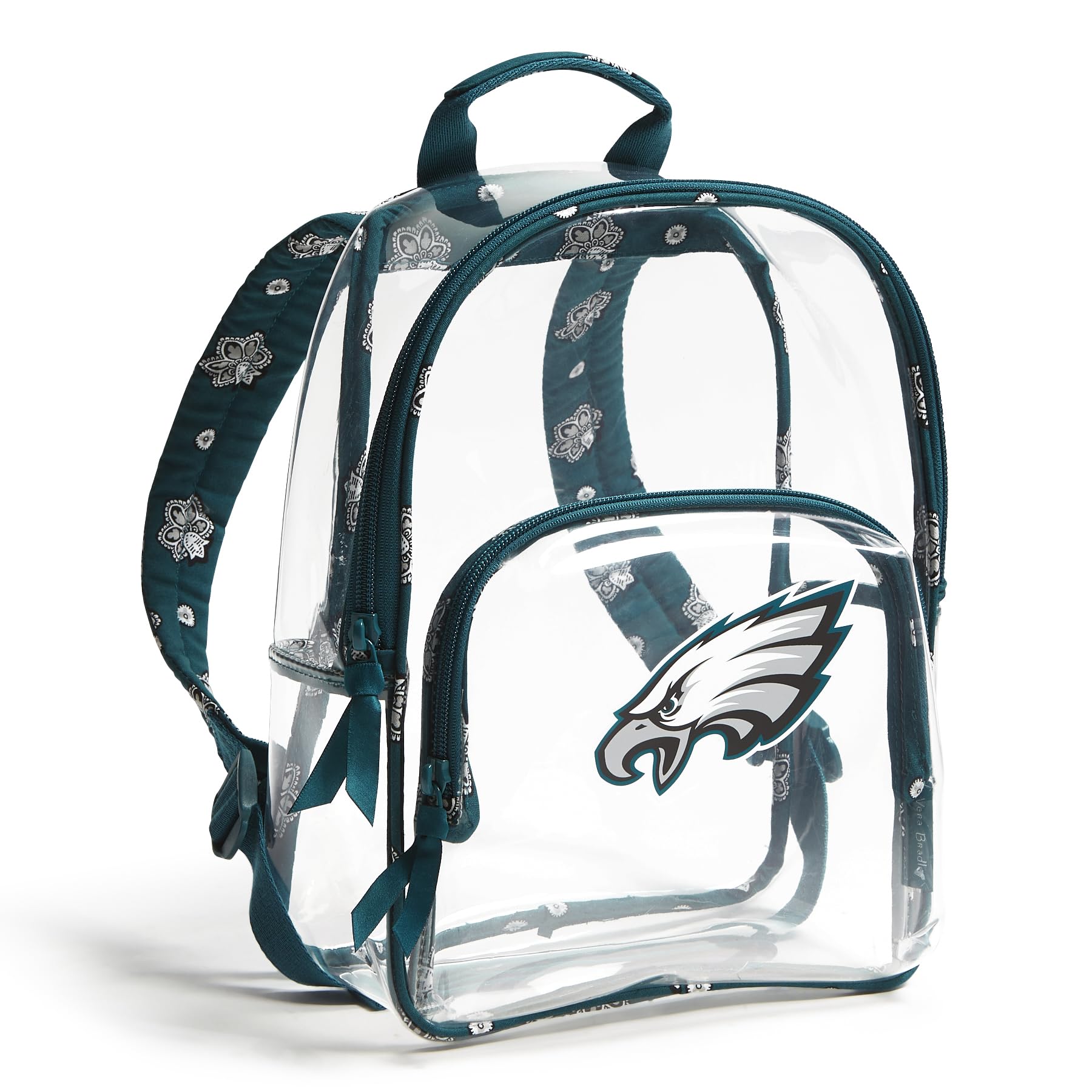 Vera Bradley Women's Clear NFL Small Backpack (Multiple Teams Available), Philadelphiaeaglesongreen/Blackbandana, One Size