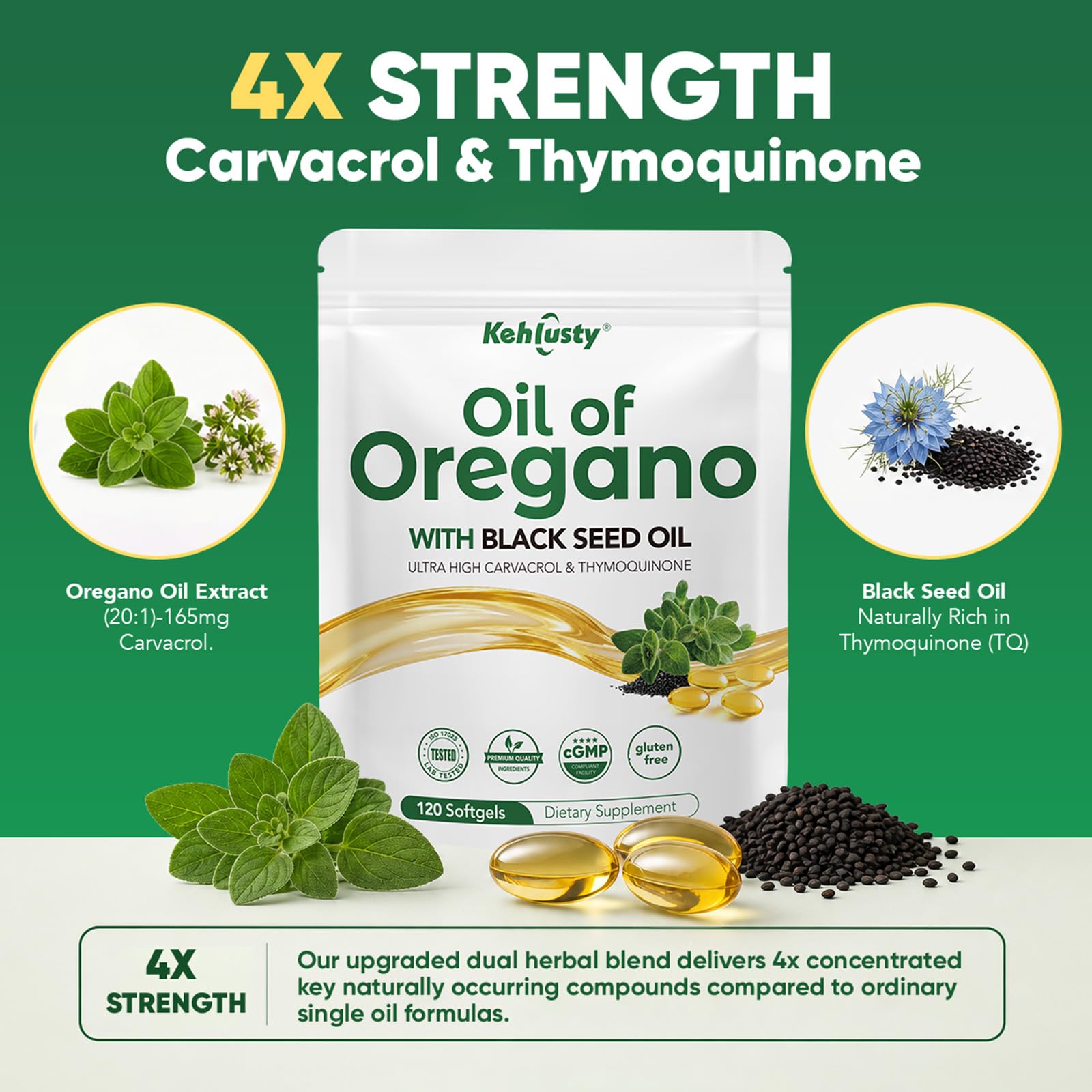 Oil of Oregano with Black Seed Oil Softgels, 120 Count — Amazon image 4