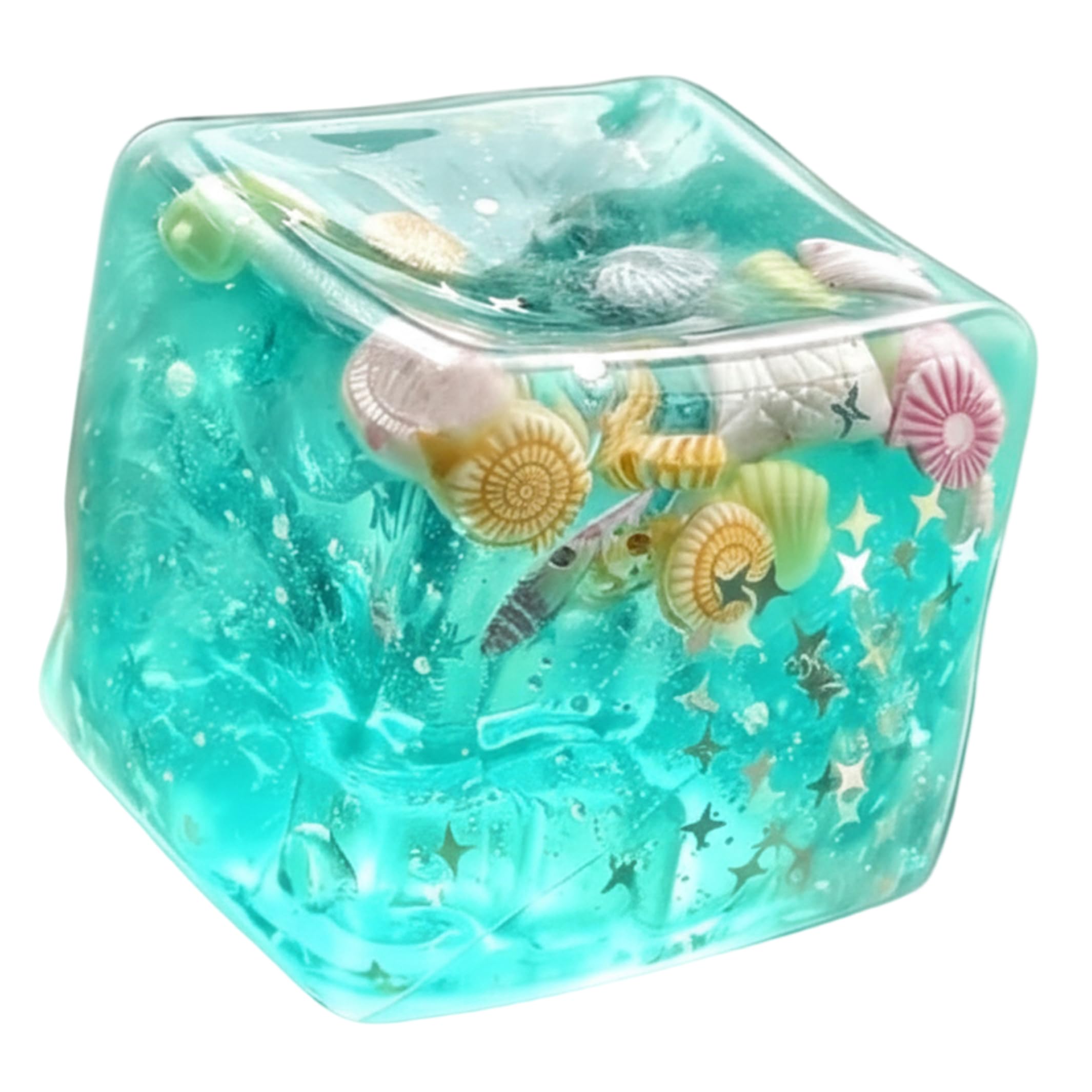 Monwssoe Gel Stress Balls, Cube Stress Ball Ocean Sensory Fidget Toys - 4.5cm Blue Transparent Cube with Glitter, Portable Relief Toy for Office, School, Travel