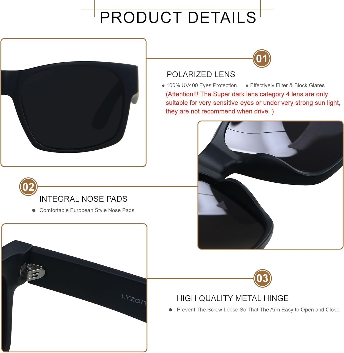 LYZOIT Extra Large Sunglasses for XL Big Wide Heads Mens Polarized XXL Oversized Square Sun Glasses - Image 4