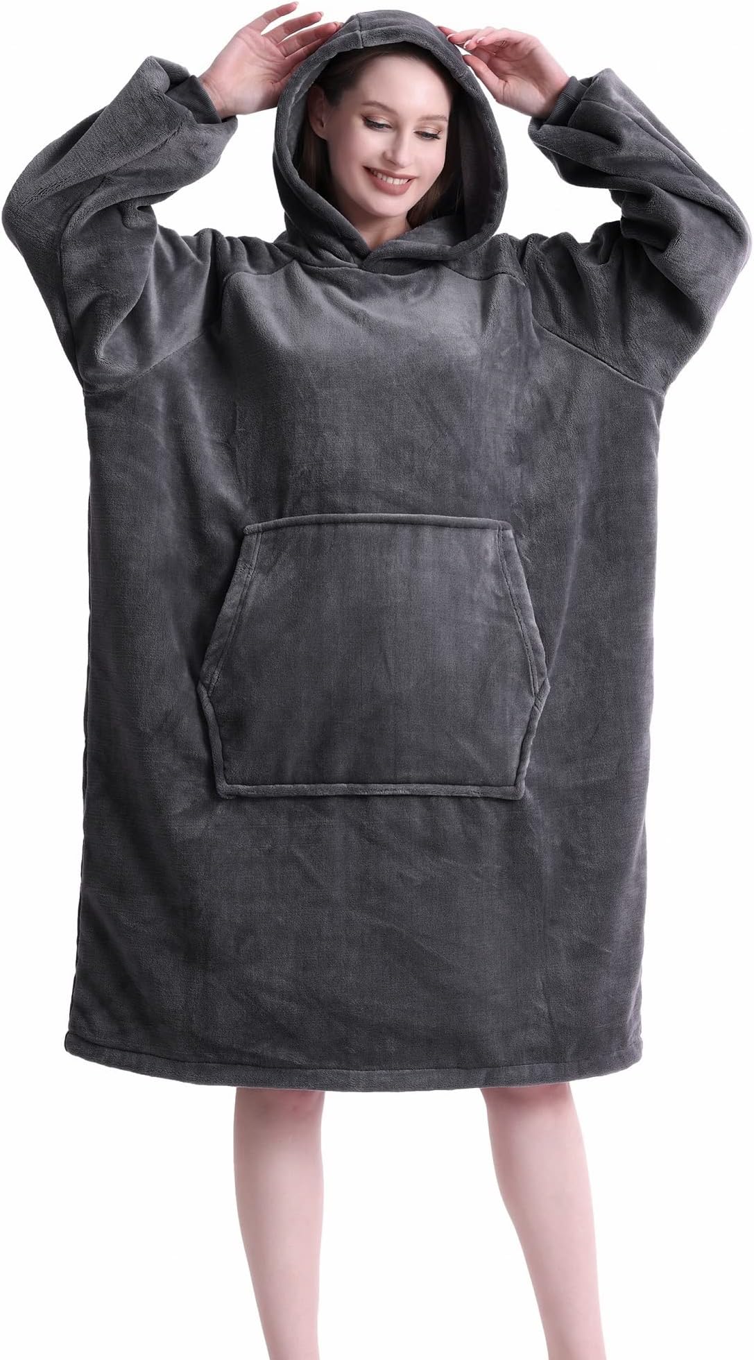 CozyLeep Wearable Blanket Hoodie - Oversized Long Snuggle Blanket Sweatshirt for Adult Teens Women Men Birthday Idea Gifts, Dark Grey