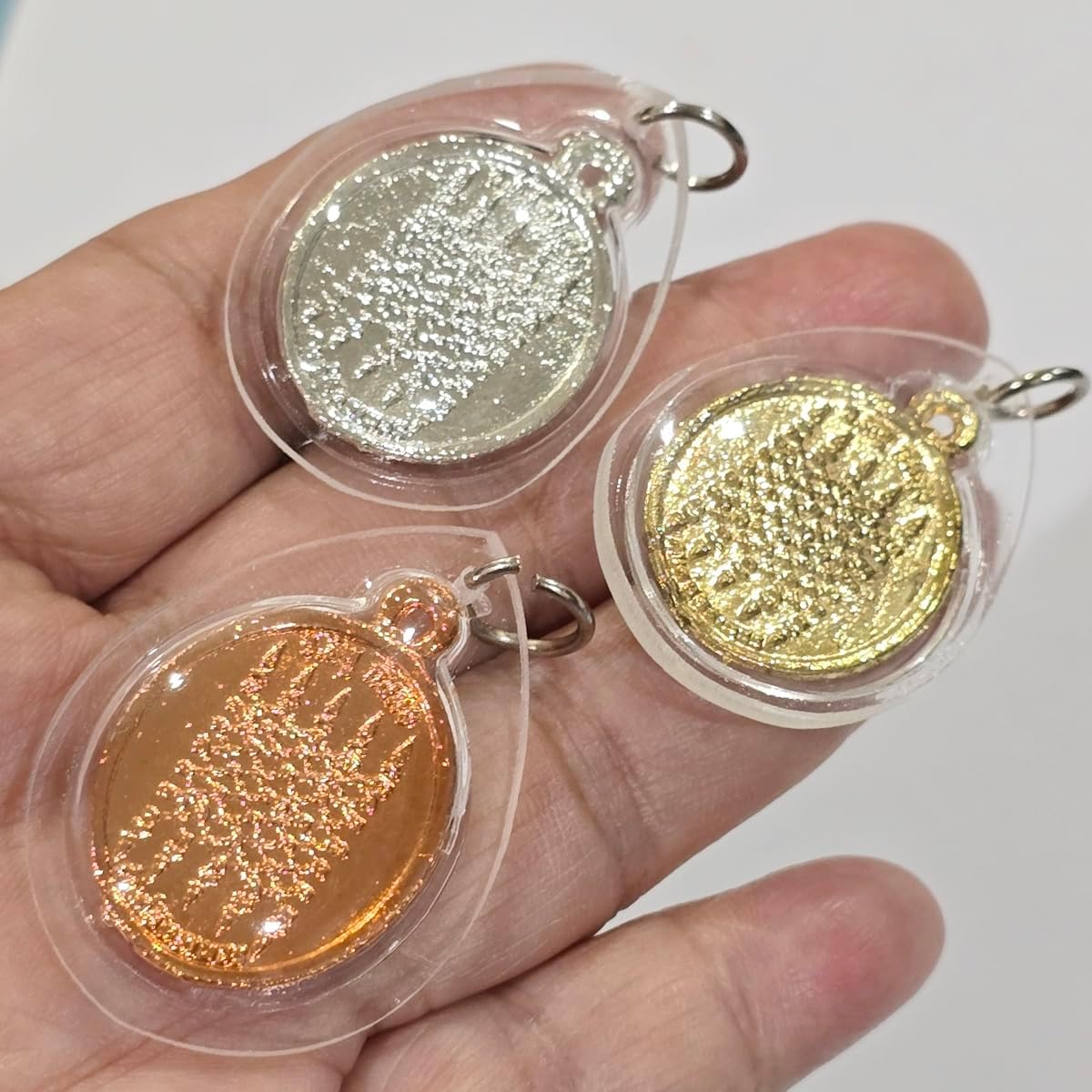 Yantra 5 Rows Thai Amulet Pendant Set of 3 Colors (Gold, Silver, Copper) – Sacred Oval Shape Buddhist Talisman for Protection, Luck & Wealth – Free Velvet Bag 2.25 x 3.50 inches.