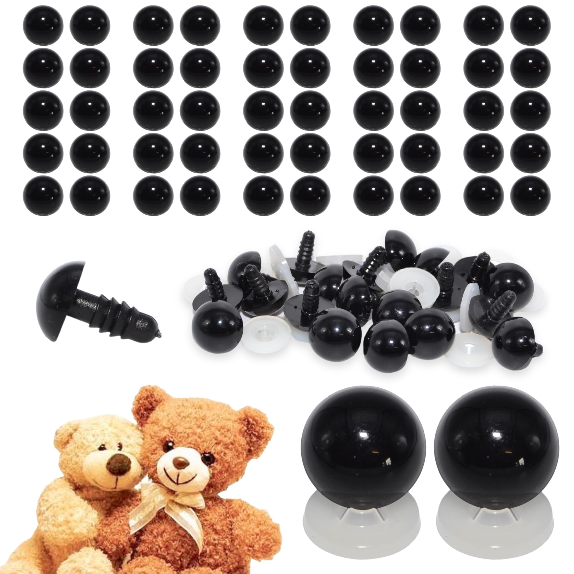 celloexpress Solid Black Eyes with Plastic Backs - Safety Eyes for Soft Toy or Teddy Bear Making - 21mm, Pack of 25 Pairs