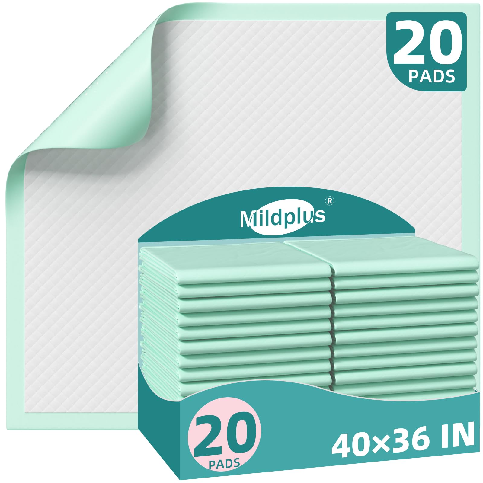 Almohadillas de cama desechables de 40 x 36 pulgadas, extra grandes, para adultos, superabsorbentes, impermeables, para incontinencia, colchón o mascotas [100 x 91 cm, 40 piezas]