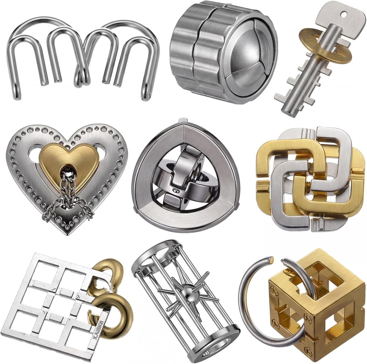 Wettarn 9 Pcs Metal Brain Teaser Puzzles Teaser 3D Steel Puzzle for Adults Unlock Interlocking Games IQ Education Disentanglement Smart Logic Test Toys for Adults Mind Challenge(Novel Style)