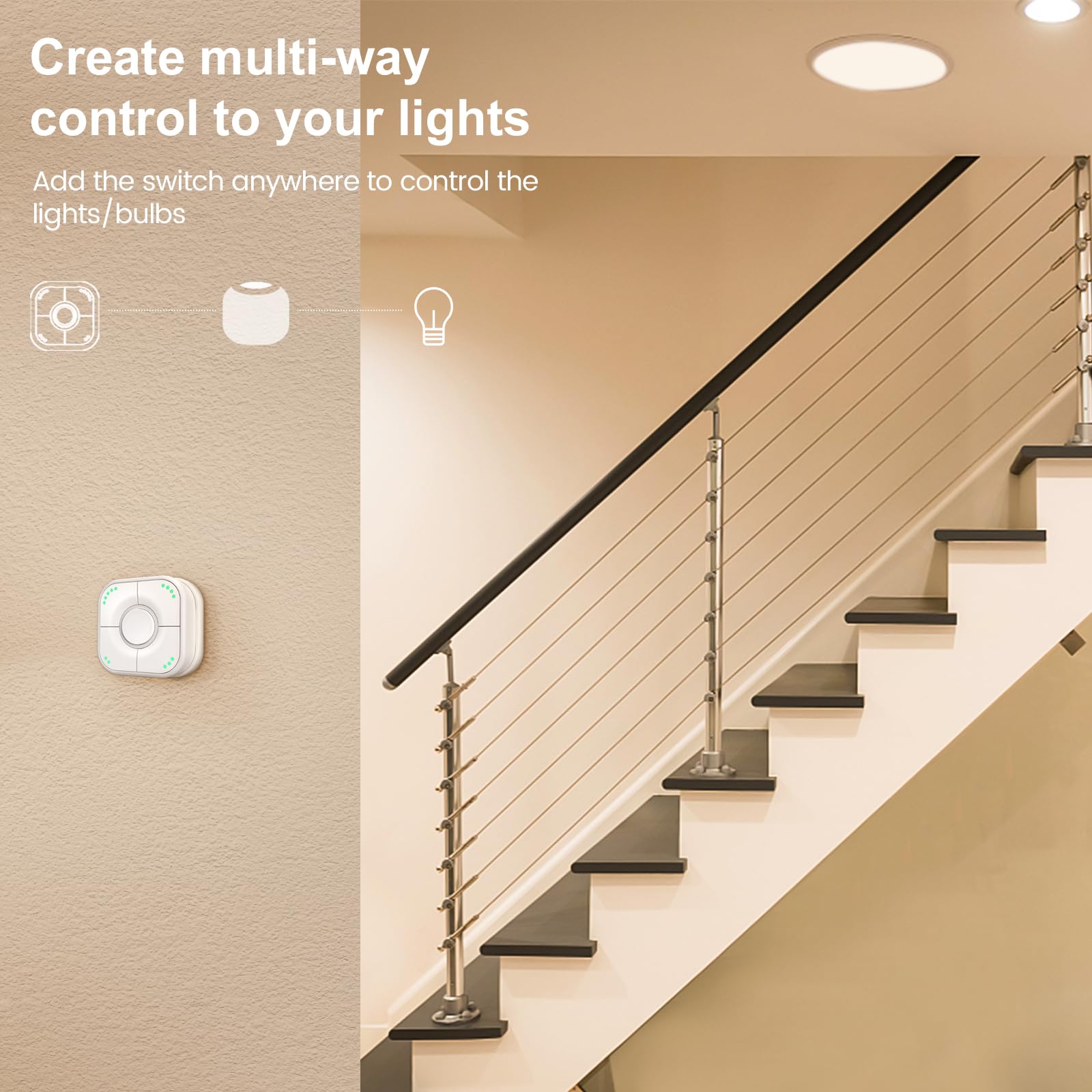Onvis Thread Inteligentny przycisk dla Apple HomeKit, inteligentny przycisk Bluetooth, 5-przyciskowy przełącznik bezprzewodowy, włącznik światła, ściemniacz i pilot, indywidualne regulowanie, bez
