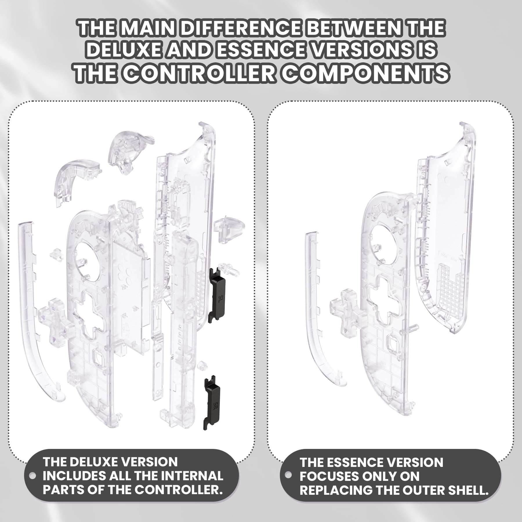 eXtremeRate Cover per Nintendo Switch 2 con Tasti ABXY Dpad, Custodia Ricambio Accessori per Switch 2 Joycon, Senza Joycon e Console(Dpad Versione), Trasparente