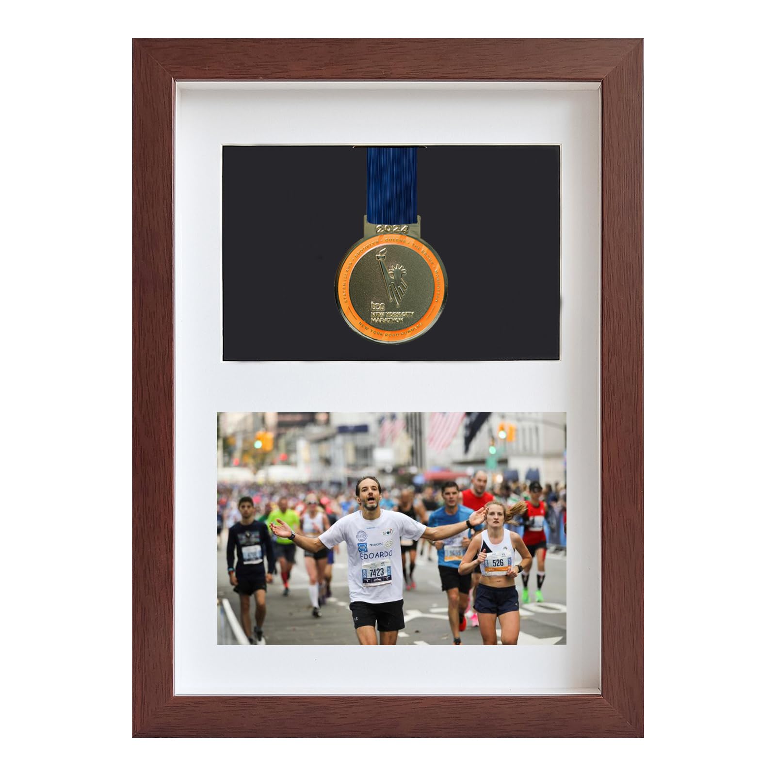 Frame to Display Medals,Sports Medal 3D Box Photo FramesPicture Photo Frame with Certificate Personalised with Title,Marathon Display Frame for medal,Title and Photo,Military/War