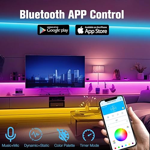 Miniatura 3 de dalattin Luces LED para dormitorio de 110 pies (1 rollo), tira de luces LED inteligentes con control remoto de aplicación, tiras de luz LED RGB,