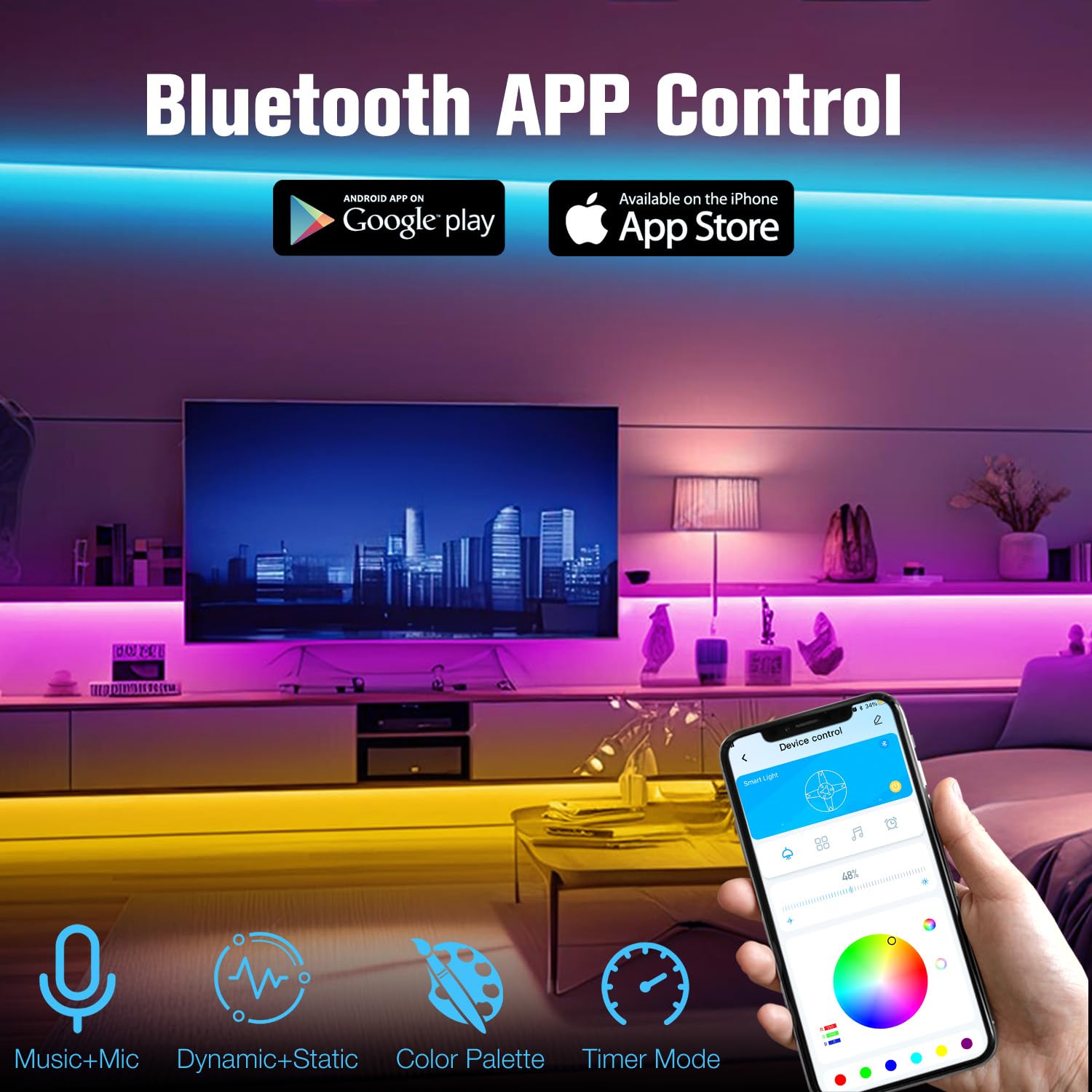 dalattin LED-Lichter für Schlafzimmer, 30 m, intelligenter LED-Streifen mit Fernbedienung, RGB-LED-Lichtstreifen, Musik-Synchronisation, Farbwechsel, Dekoration