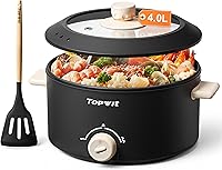 TOPWIT 4L Electric Hot Pot Non-Stick Dual Power Cooker for Shabu Shabu, Frying, Steak, Pasta - Large Capacity Party Pot, Black