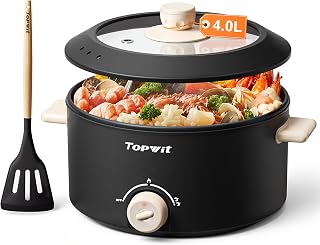 TOPWIT 4L Electric Hot Pot Non-Stick Dual Power Cooker for Shabu Shabu, Frying, Steaks, Pasta - Large Capacity Black