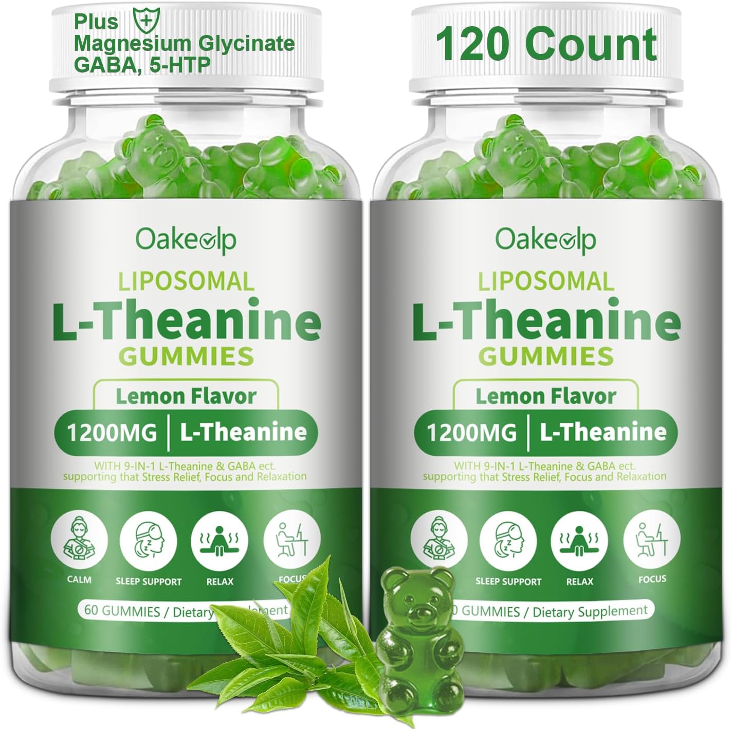 Liposomal L-Theanine 1200mg Gummies,Complex Magnesium GABA,5-HTP,Ashwagandha etc for Calm, Zzz & Relaxation Support for Adults,Children & Elderly,Liposomal Enhance 98% Absorption