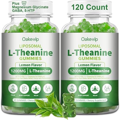 Liposomal L-Theanine 1200mg Gummies,Complex Magnesium GABA,5-HTP,Ashwagandha etc for Calm, Zzz & Relaxation Support for Adults,Children & Elderly,Liposomal Enhance 98% Absorption