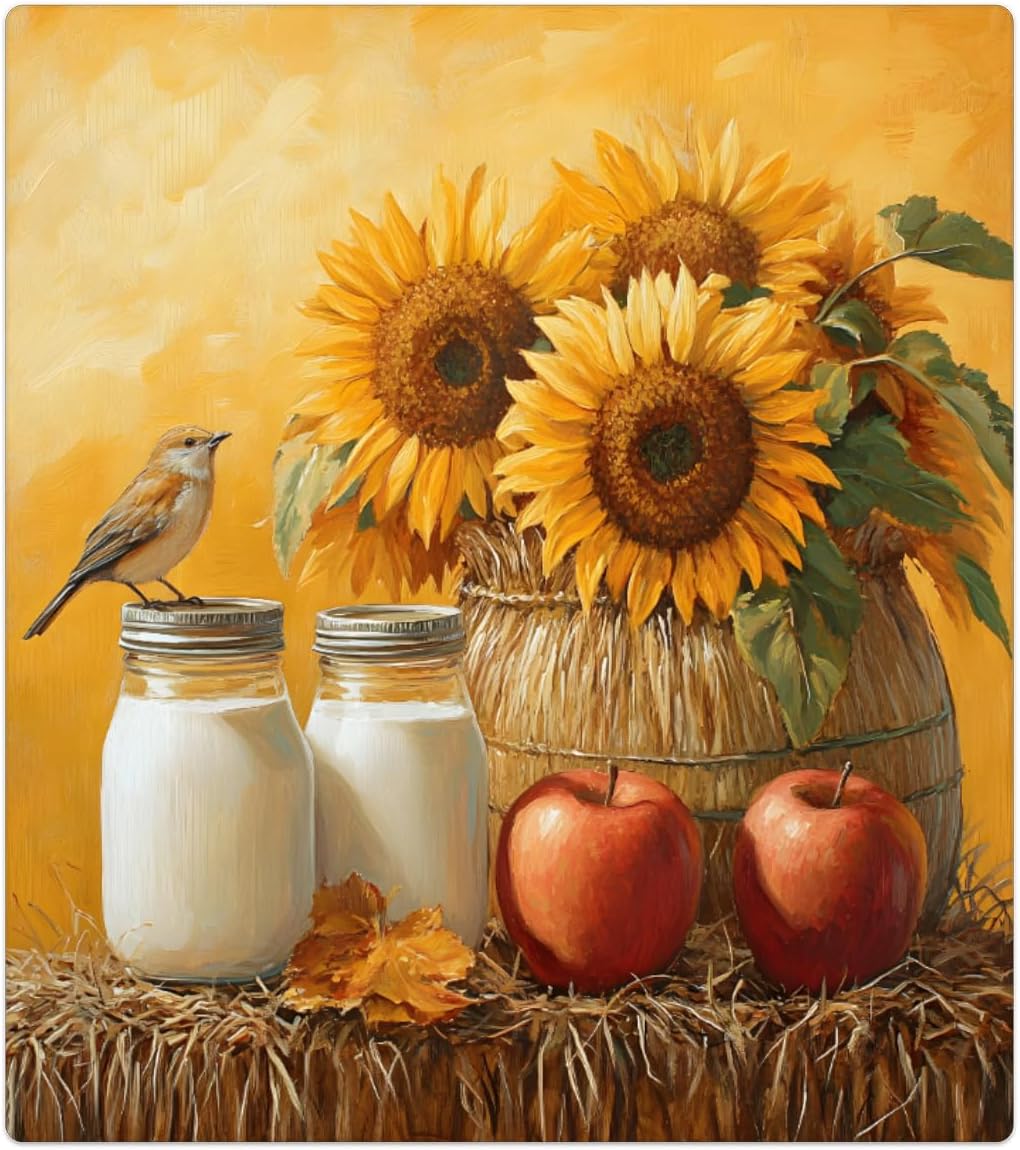 Dishwasher Magnet Cover Yellow Sunflower Apple Front Dishwasher Cover Decorative Refrigerator Reuseable Home Cabinet Appliances Stickers 23 x 26 inches