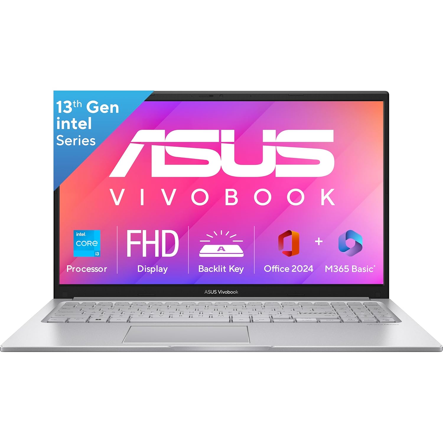 ASUS Vivobook 15, Intel Core i3 13th Gen 1315U, 12GB RAM, 512GB SSD, FHD 15.6″, Windows 11, Office Home 2024, Cool Silver, 1.7Kg, X1504VA-BQ331WS, Intel UHD iGPU, Thin & Light, 42Whrs Laptop