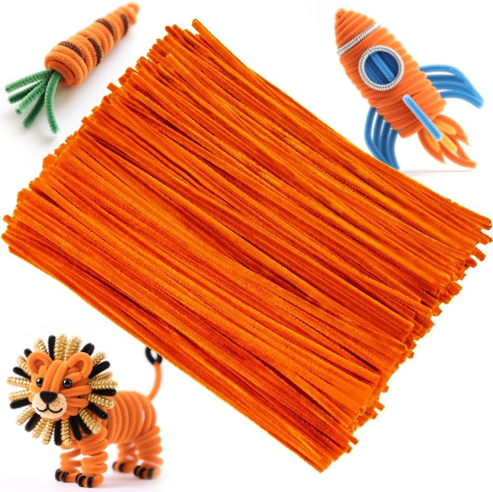 SHOPIVAAN® Multicolor Thick Pipe Cleaners for DIY Craft Flowers – 8mm Fuzzy Chenille Stems for Flower Making, Creative School Projects, Kids Craft Supplies, Home & Party Decor (Deep Orange)