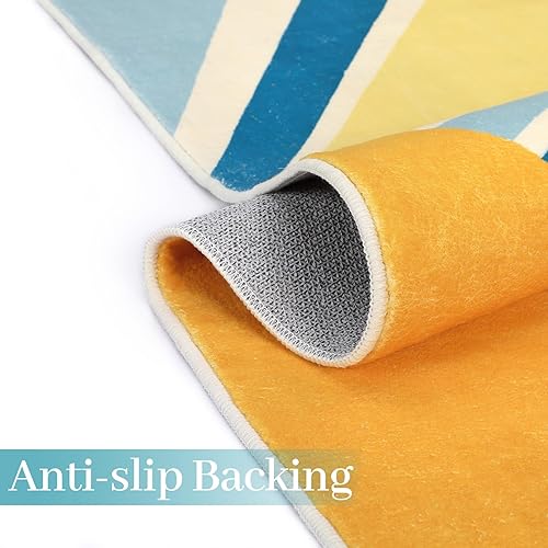 Miniatura 5 de CAROMIO Alfombra redonda de 4 pies, estilo bohemio, para cuarto de bebé, alfombra colorida y lavable, alfombra para niños, moderna y abstracta,