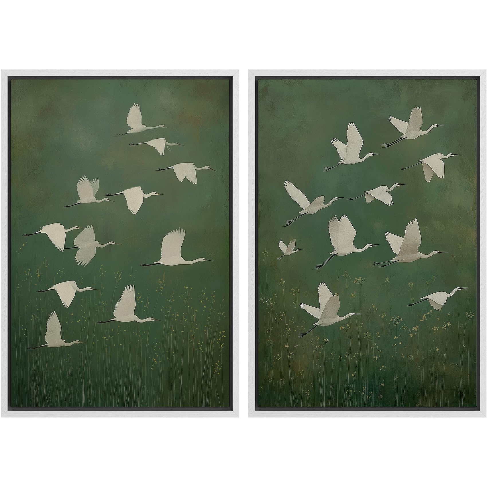 SIGNFORD Framed Canvas Print Wall Art Set Soft Hydrangea Pair Light Blue Florals with Green Leaves Illustration Modern Art Decorative Nordic Nature for Living Room, Bedroom, Office - 24"x36"x2 White — view 18