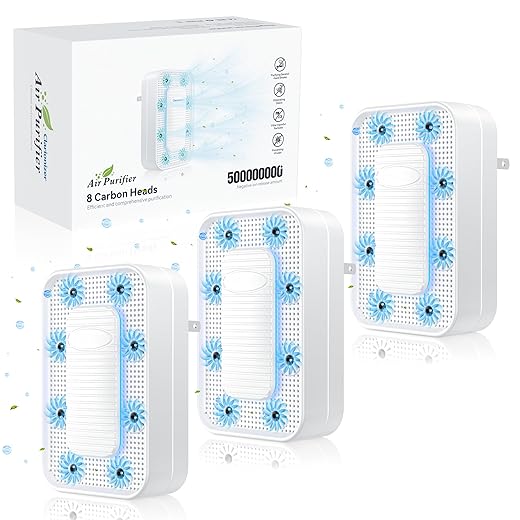 Air Ionizers for Home (3 Pack), 10 Times Efficiency Improvement, 99% Odor Eliminator for Pet Odors, Plug In Negative Ion Air Purifiers for Bedroom, Kitchen, Office - Dust, Smoke Smell (White)