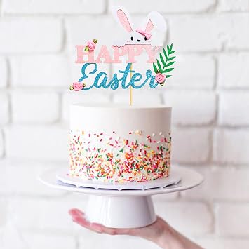 Giga Gud Rabbit Cake Topper, 1Pc White Bunny Flower Easter Decoration