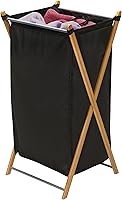 Vista 7 de Household Essentials 6540-1 cesto para ropa sucia de lavandería con estructura de bambú en X plegable bolsa de lona negra con estructura de bambú.