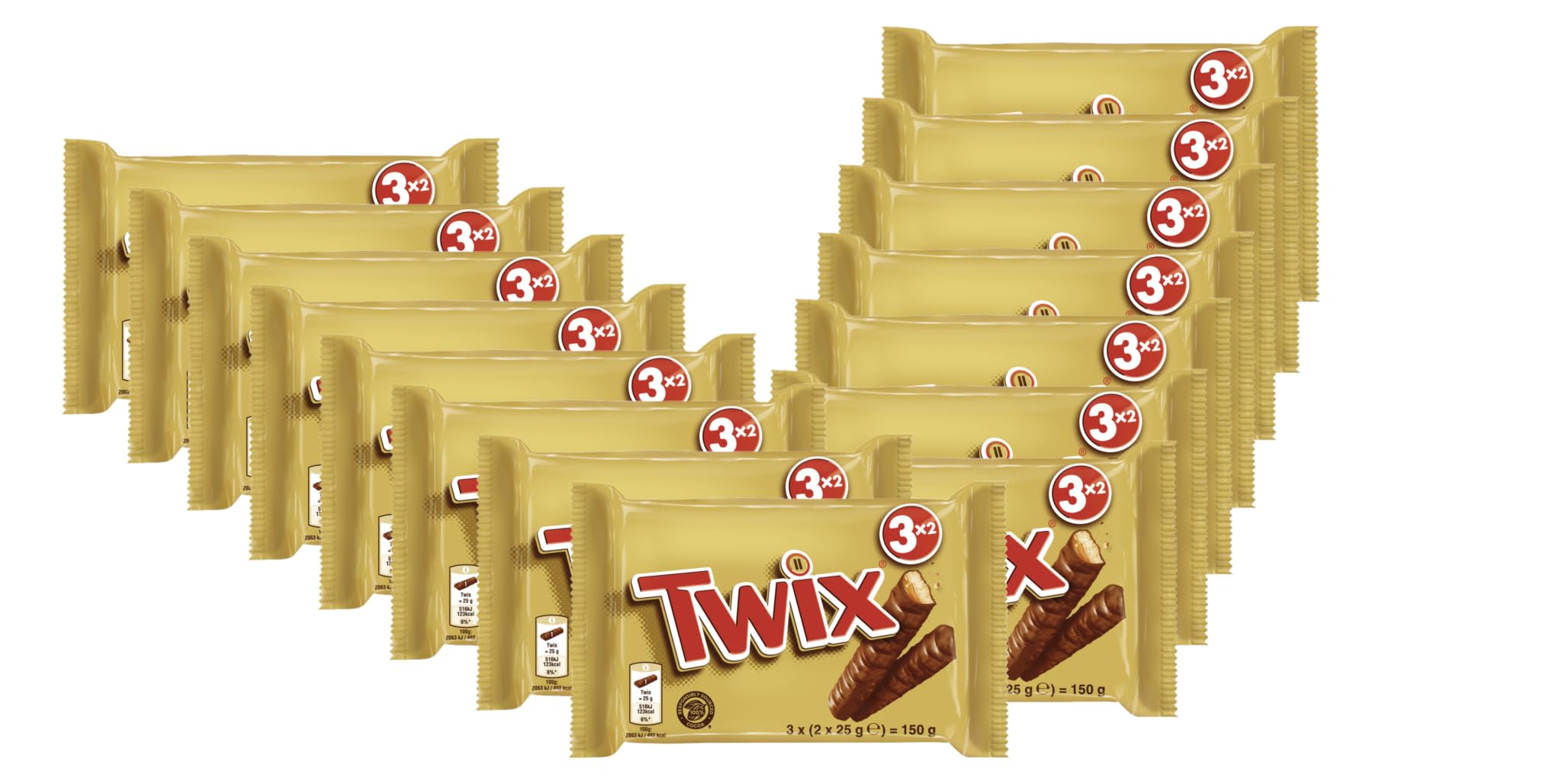 Twix Multipack 15x 3x50 g – Knuspriger Keksriegel mit Karamell und Schokolade I Snack I Süßes I Süßigkeiten I Schokoriegel